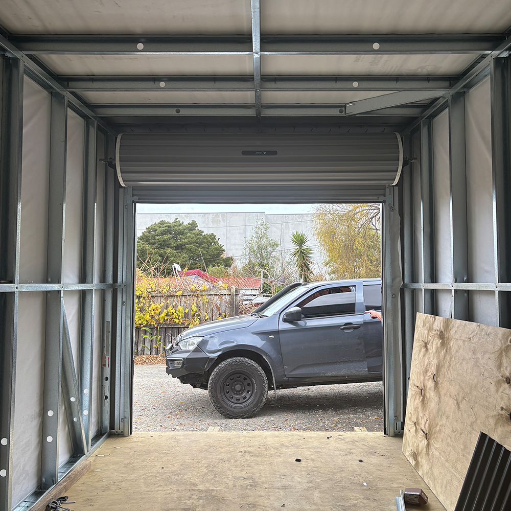 NZ Sheds roller door interior view